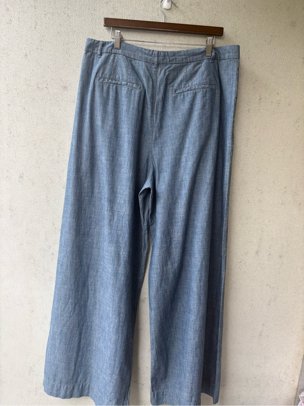 Lauren Ralph Lauren Chambray Pleated Wide Leg Pants 16 High Rise Cotton - Picture 10 of 13